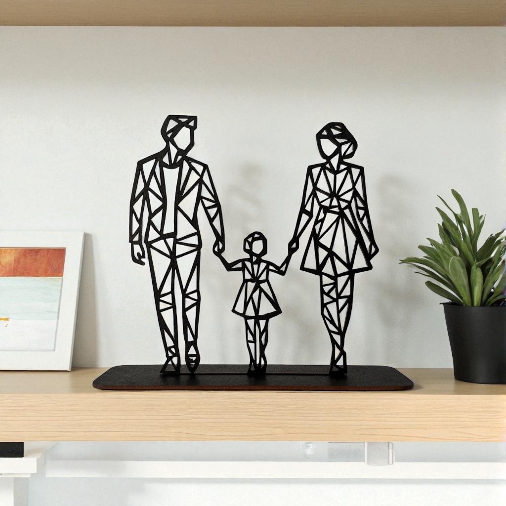 Escultura Família Casal com Filha Geométrico em MDF Preto em Oferta na Shopee