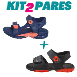 KIT 2 PARES Sandália Menino Infantil Marinho Laranja e Sandália Menino Infantil Preta com Laranja Kidstep