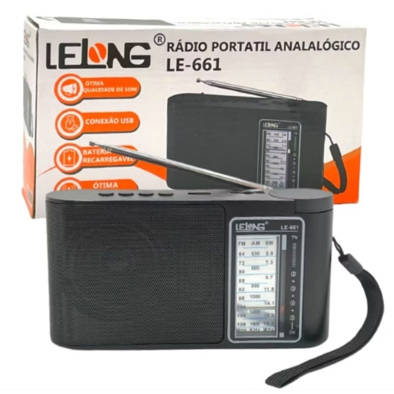 RADIO PORTÁTIL LELONG LE-661 RETRO(87.108)AM/FM/SW COM (USB. PENDRIVE. BLUETOOTH CARTÃO DE MEMÓRIA)NA COR CINZA OU PRETO