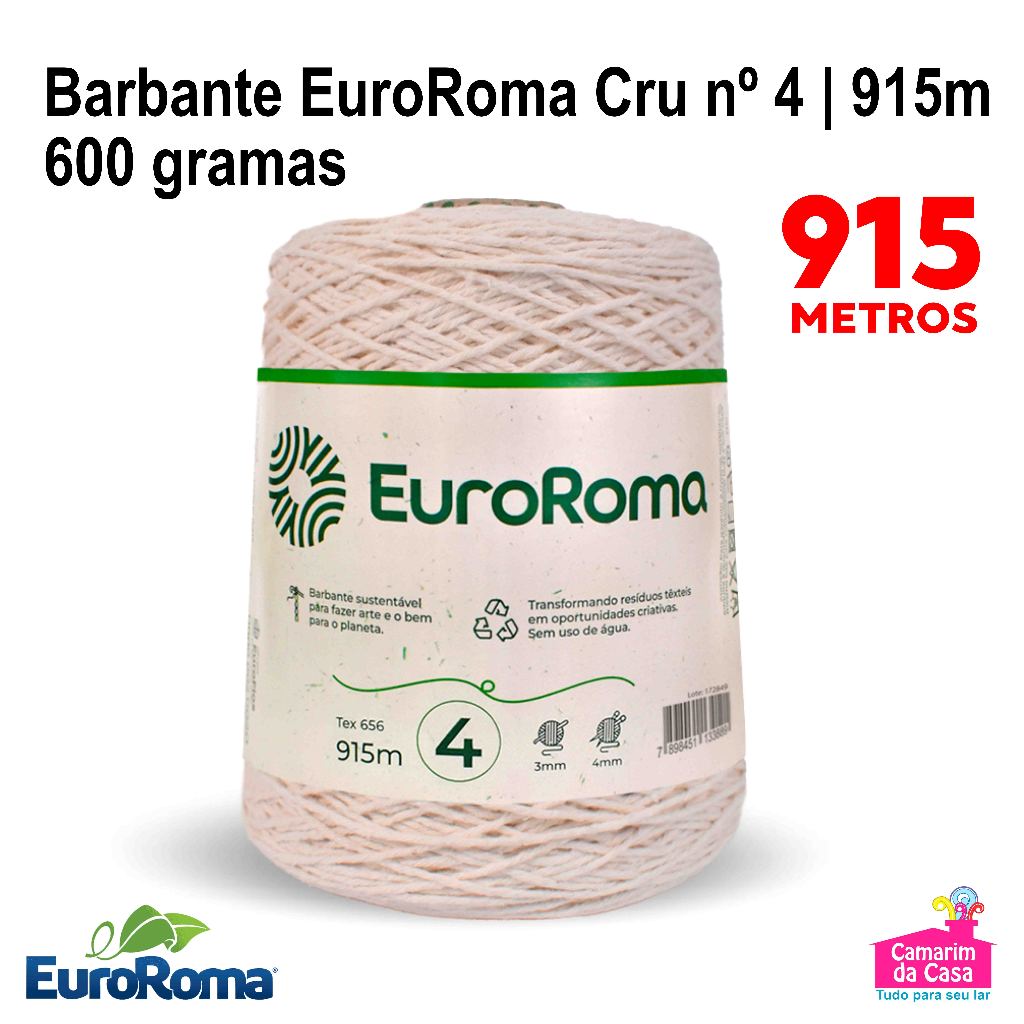 Barbante Cru EuroRoma Cone com 600 gramas Nº 4 / 6 / 8 / 10 em Oferta na Shopee