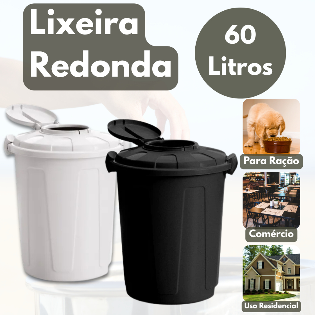 Lixeira Cesto De Lixo Grande 60 Litros Preto e Branco Comércio Restaurante Cozinha Bar Festas em Oferta na Shopee