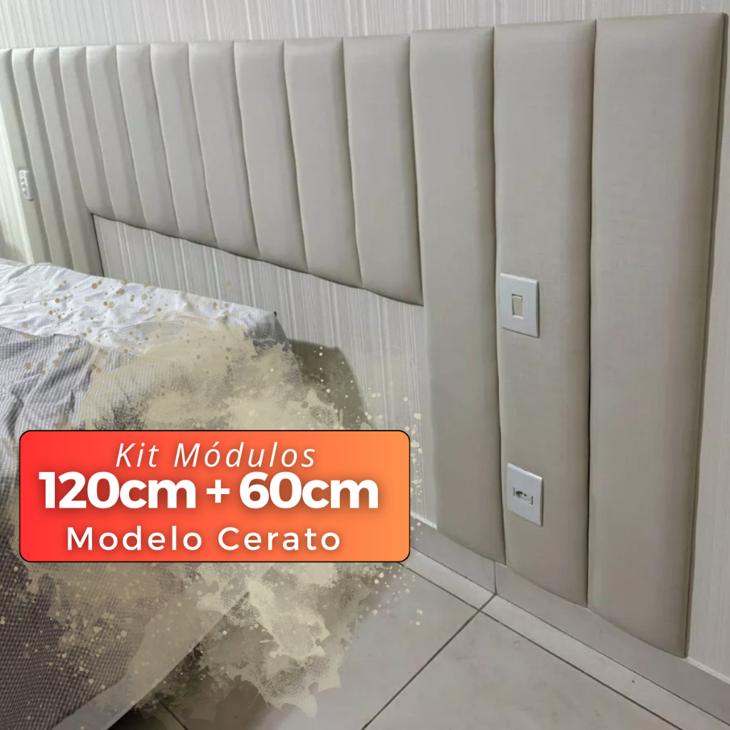 Cabeceira New Cerato Modular Estofada 60x20cm + 120x20cm Painel Decorativo Cama