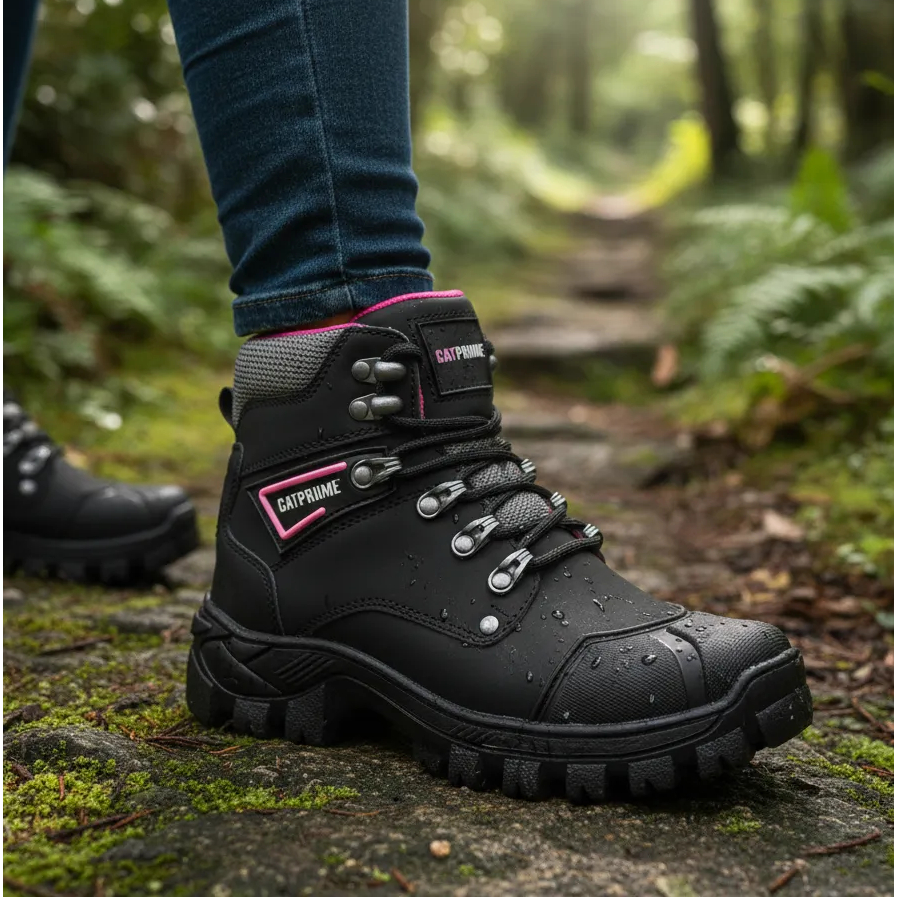 Bota Feminina CAT Couro Legitimo Bico PVC Com C.A Envio já