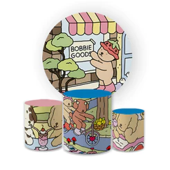 Kit Capa Painel Redondo Bobie Goods + Trio Cilindro Ursinhos Pintores Decoração Festa Aniversário Veste Fácil