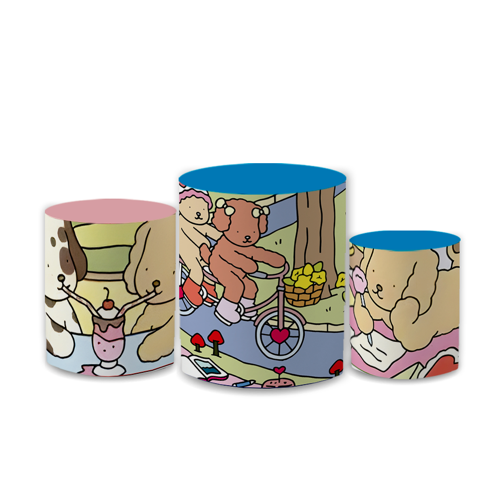 Kit Capa Painel Redondo Bobie Goods + Trio Cilindro Ursinhos Pintores Decoração Festa Aniversário Veste Fácil — imagem 2 de 2