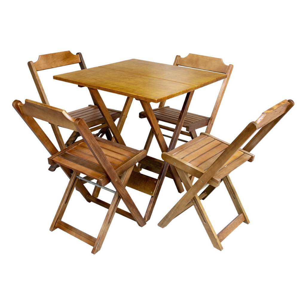 Conjunto de Mesa com 4 Cadeiras de Madeira Dobravel 70x70