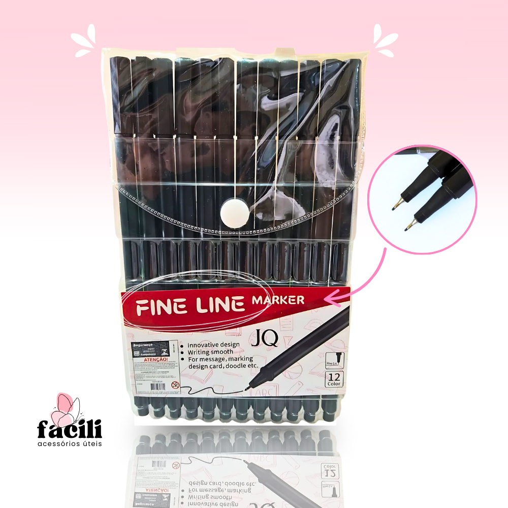 Canetas Fine Line Ponta Fina Cor Preta em Oferta na Shopee