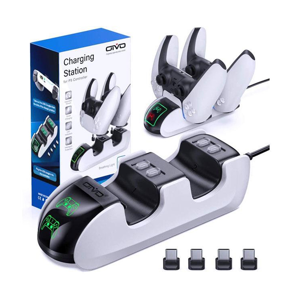 Base Carregador Dock Duplo Adaptador USB-C para Controle Dualsense Ps5 Led