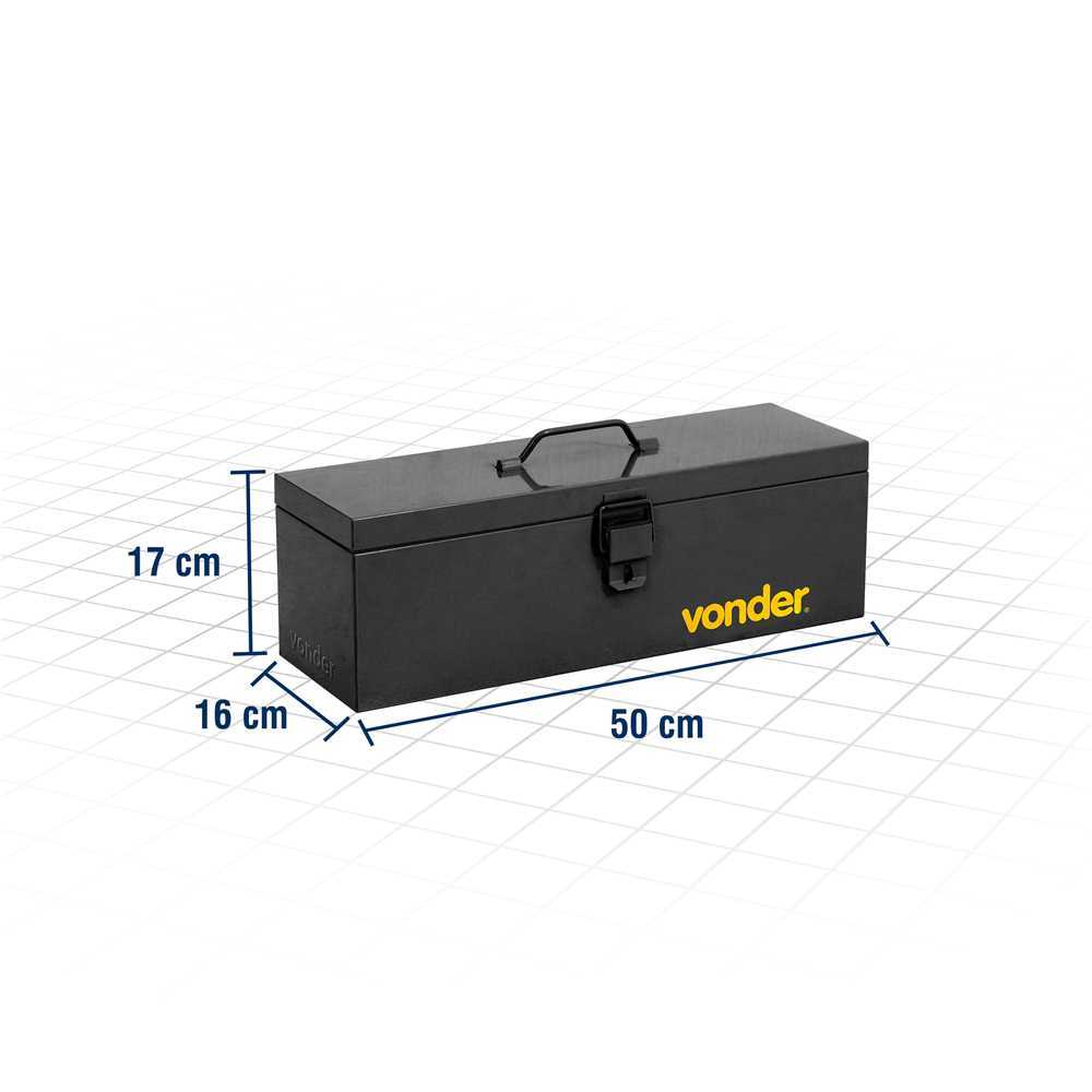 Caixa metálica para ferramentas, tipo baú, com bandeja, 50,0 cm x 16,0 cm x 17,0 cm, VONDER