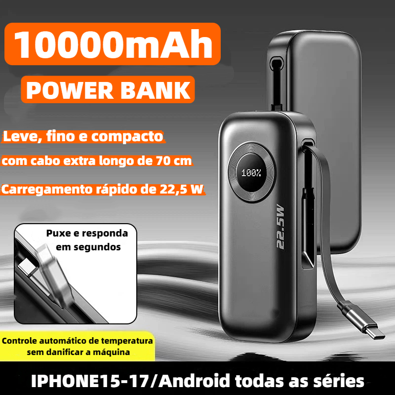 Carregador Portatil Power Bank 10000mah carregamento rápido de 22,5 W com cabo de dados de 70 cm HREBOS PB-199 em Oferta na Shopee
