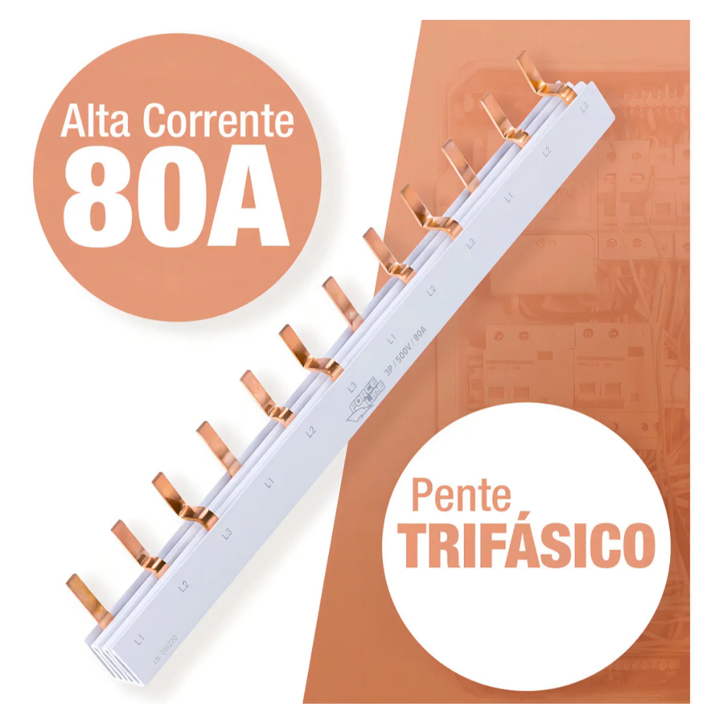 Barramento Trifásico Pente 12 Polos 80A Alta Corrente - Forceline