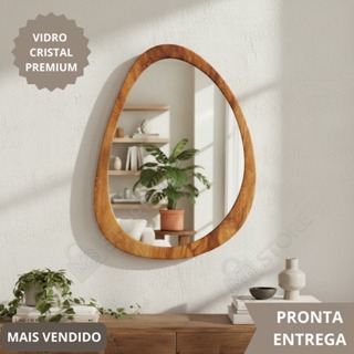 Espelho Organico Oval Grande 80X60cm Moldura em Madeira Natural Luxuoso em Oferta na Shopee