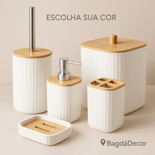 🛁Kit Banheiro Premium 2/4/6 Peças Preto ou Branco Fosco com Tampa Bambu em Oferta na Shopee