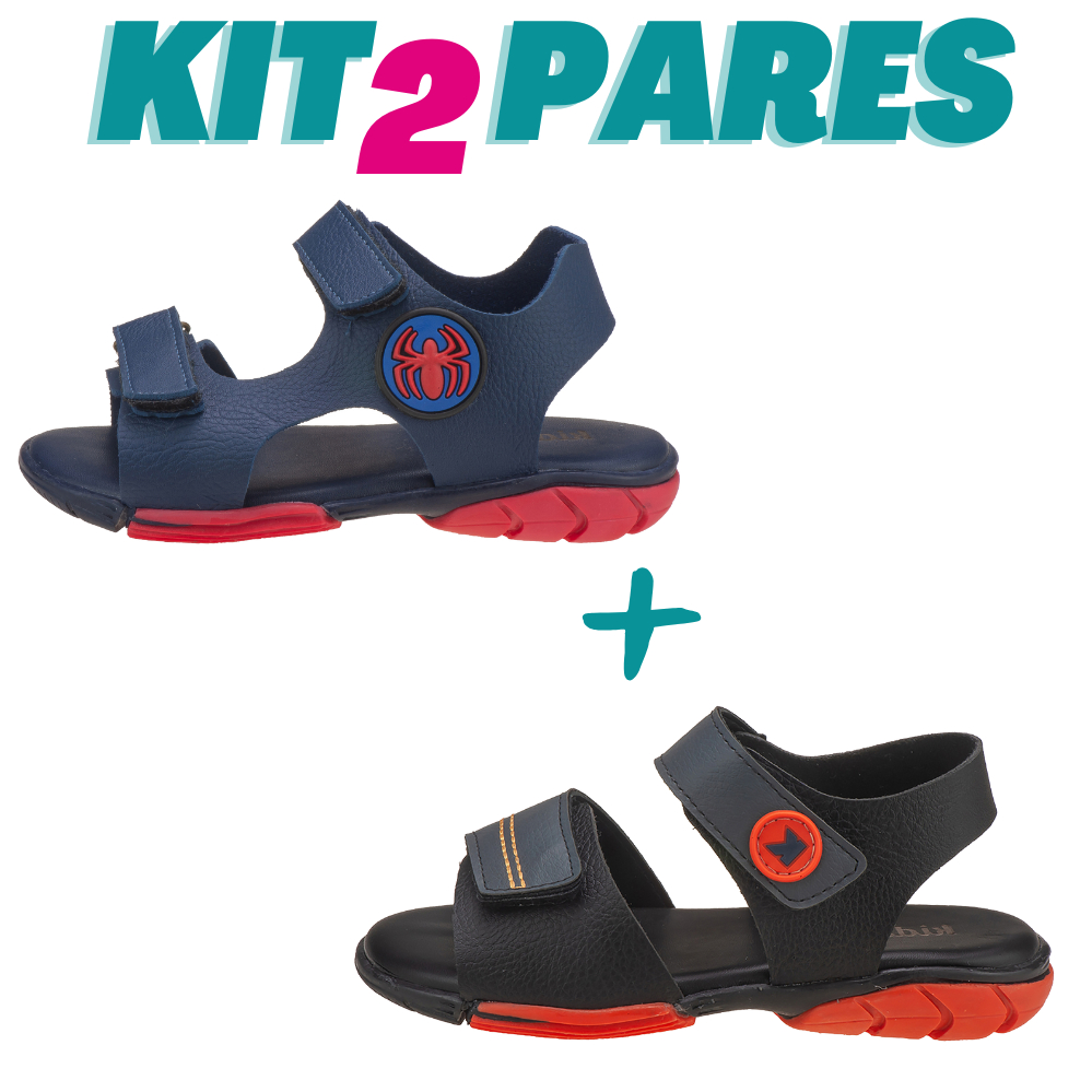 KIT 2 PARES Sandália Papete Infantil Menino Preta com Laranja e Papete Marinho Aranha 22 ao 34
