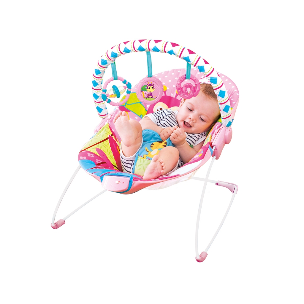 Cadeira de Descanso e Balanço para Bebê Infantil Carnaval Rosa Tropical Mastela