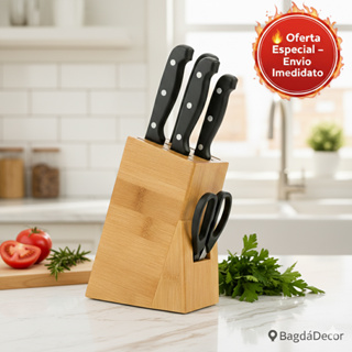 Faqueiro Porta Facas de Bambu 🍃 Organizador Durável para Cozinha Moderna com Envio Imediato 📦 em Oferta na Shopee
