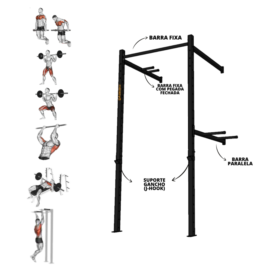 Power Rack Rig Crosstraining Multifuncional Gaiola de Academia Crossfit Supino Agachamento Barra