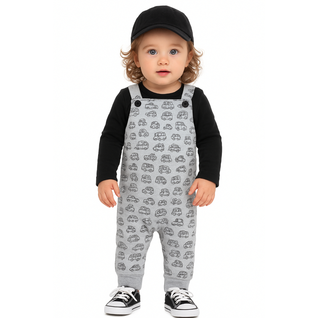Conjunto Moletom Jardineira Infantil + Body Manga Longa 0 a 3 Anos