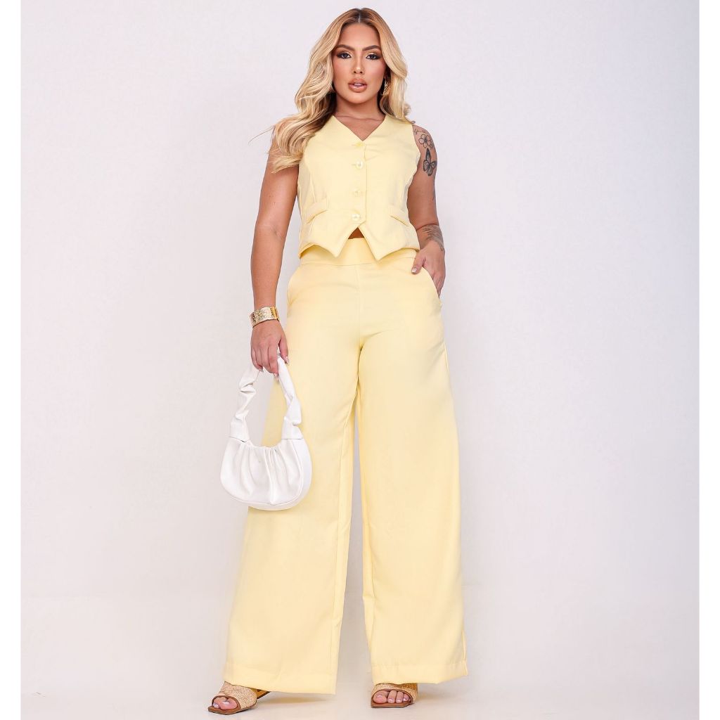 Conjunto Social Calça e Colete Candy Colors em Oferta na Shopee