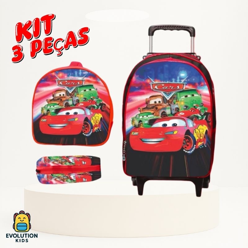 Kit Mochila Escolar de rodinhas Carros - McQueen - Estojo - Lancheira - masculino - menino		 em Oferta na Shopee