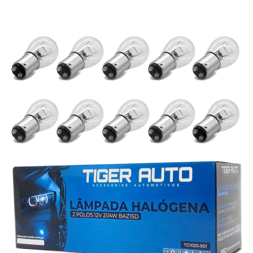 Kit 10 Lâmpadas 2 Polos 12V 21/5W Universal Tiger em Oferta na Shopee