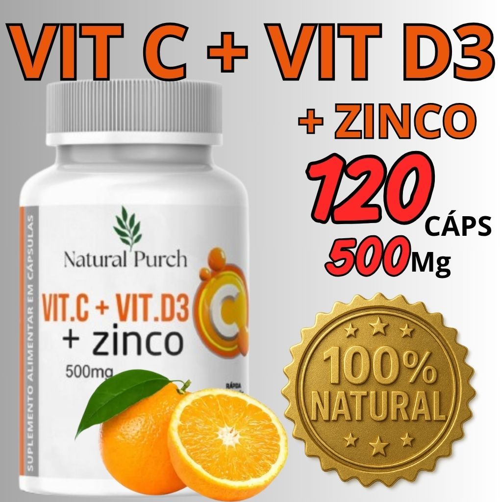Zinco + Vitamia C + VIT D3 120 cápsulas com 500mg