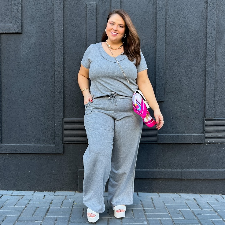 Calça Pantalona Moletinho Feminina Calça Cintura Alta Com Bolso G Ao G4 Calça Plus Modelo Soltinho