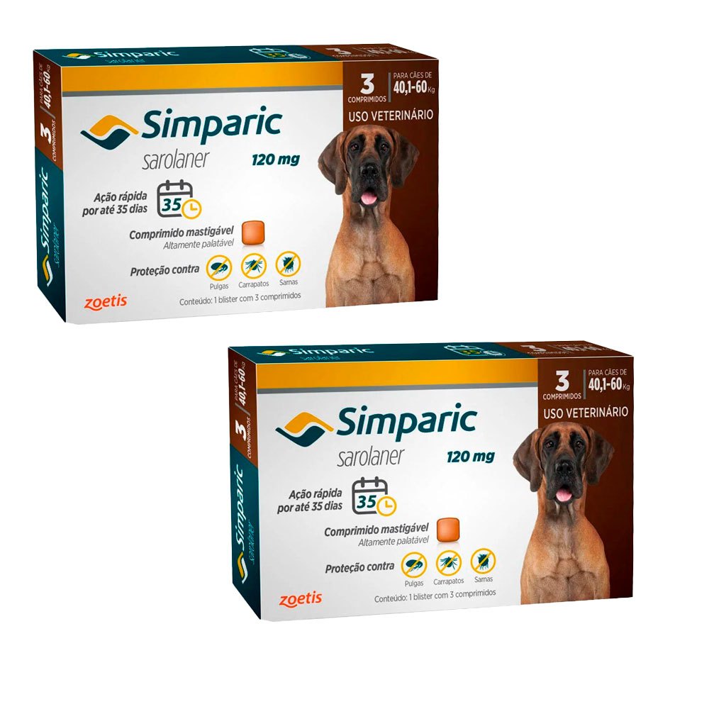 Kit 2 Simparic 120mg Cães  40,1 A 60kg 3 Comprimidos em Oferta na Shopee
