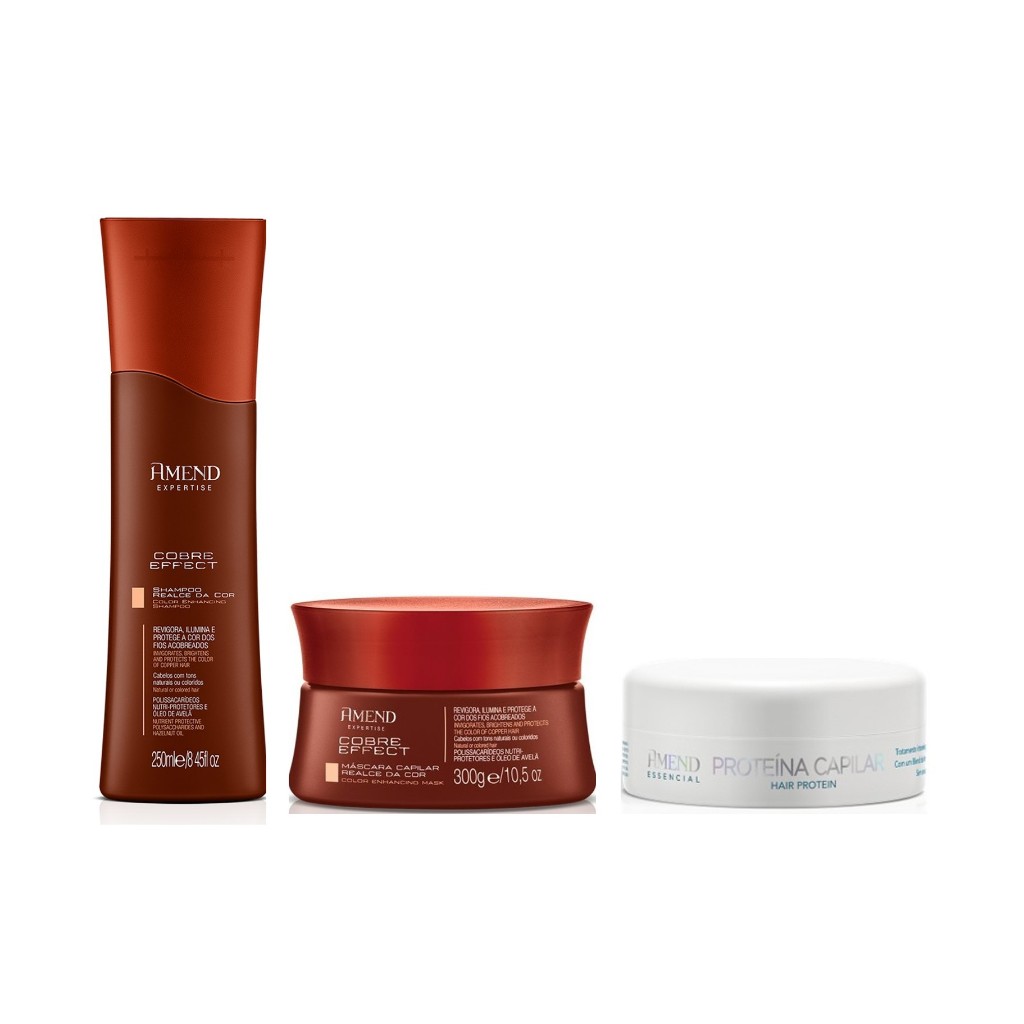 Amend Kit Cobre Effect Shampoo 250ml + Máscara 300g + Essencial Proteína Capilar 100g