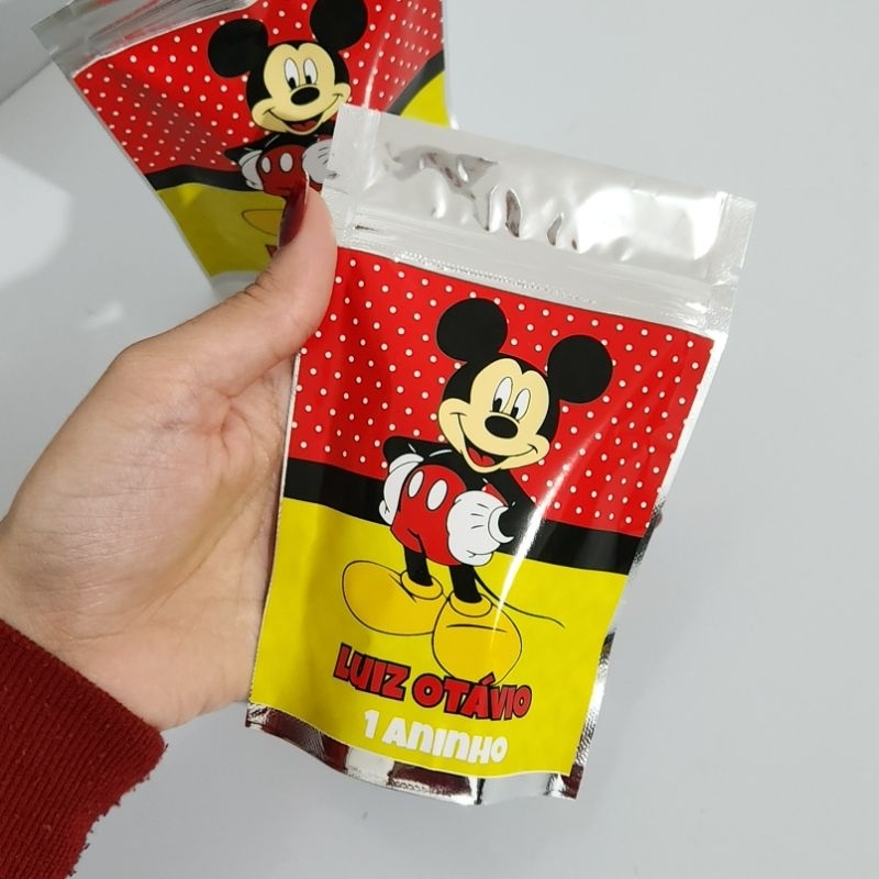 SAQUINHO METALIZADO MICKEY MOUSE LEMBRANCINHA PERSONALIZADA PARA FESTA INFANTIL ANIVERSÁRIO DE MENINO E MENINA