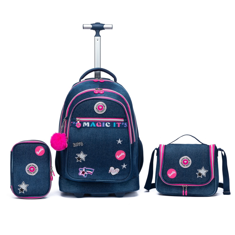Kit Mochila Lancheira Estojo Yupe Espaçosa Escolar Resistente Passeio Rodinha