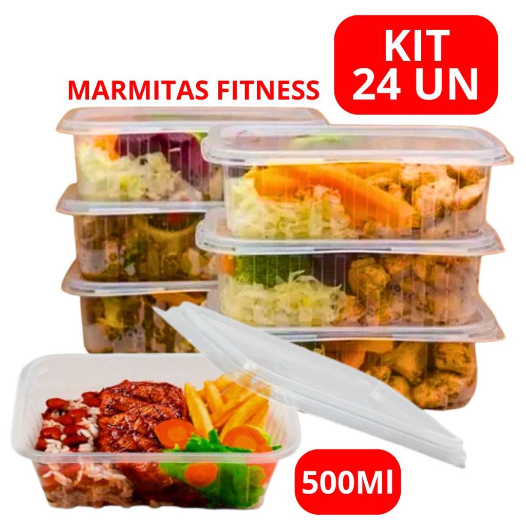 Pote Retangular Marmita Fitness 500Ml Pp Com 24 Unidades