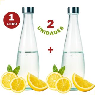 Kit Garrafas de Vidro 1 Litro Tampa Inox Para Água Suco Chá Geladeira Jarra Fechamento Hermético em Oferta na Shopee