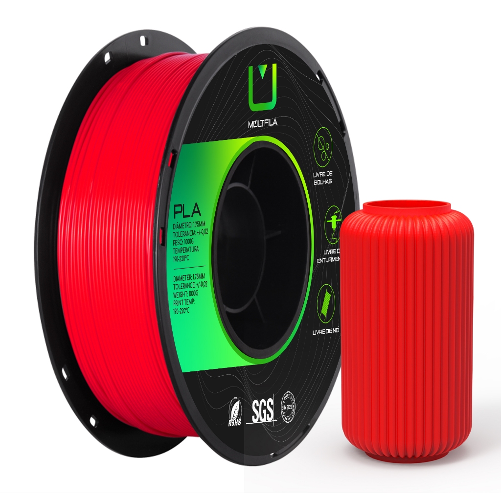 Filamento PLA Vermelho Impressão 3D 1kg Multfila