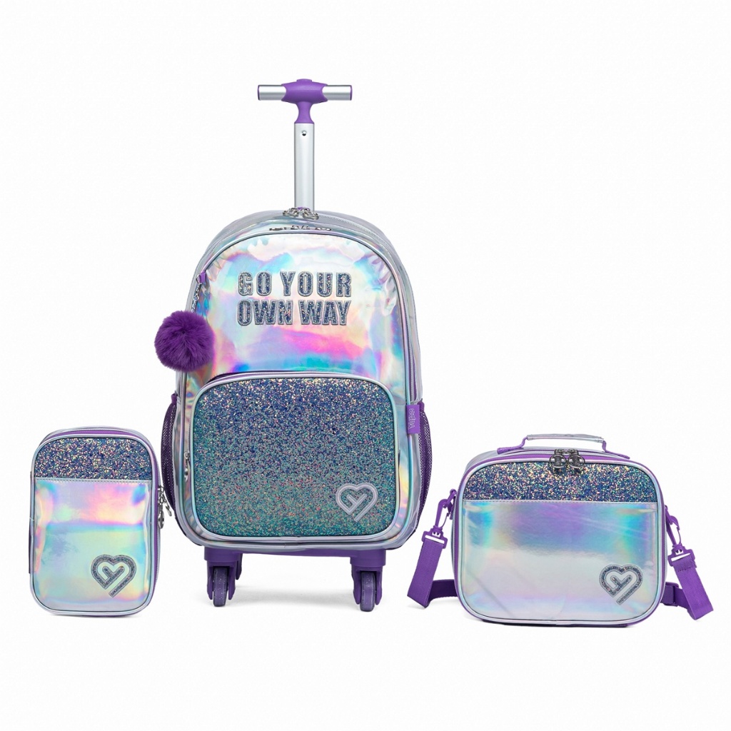 Kit Mochila Lancheira Estojo Yupe Juvenil Espaçosa Rodinha Resistente Escolar