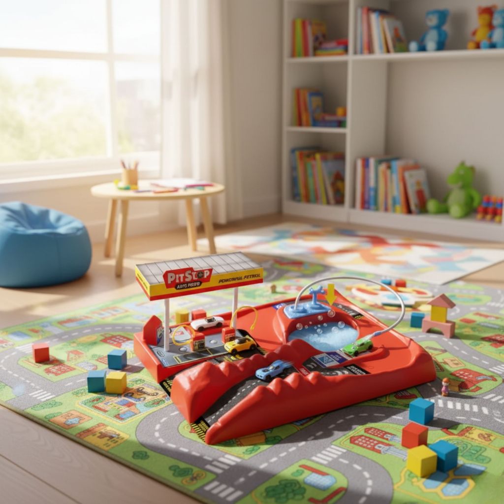 Pista Posto de Corrida Infantil + 2 Carrinhos Miniatura Brinquedo Racing, Slot, Colecionável Menino