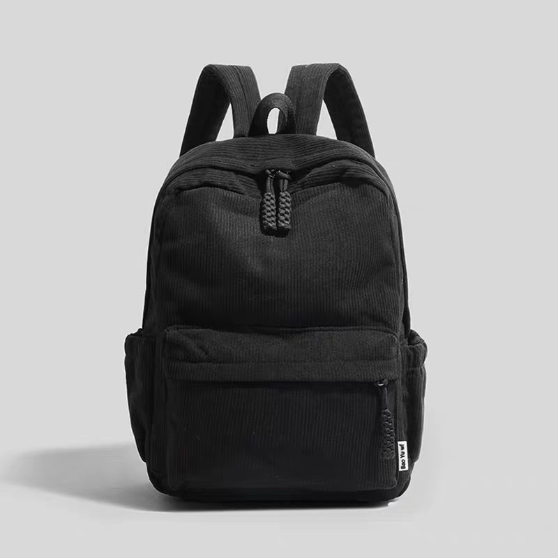 （2234）Mochila feminina de veludo cotelê. Mochila escolar casual estilo coreano.