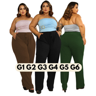 Calça Pantalona Plus Size Estilosa Cintura Alta Com Elastico Canelado Premium G1 ao G6 em Oferta na Shopee