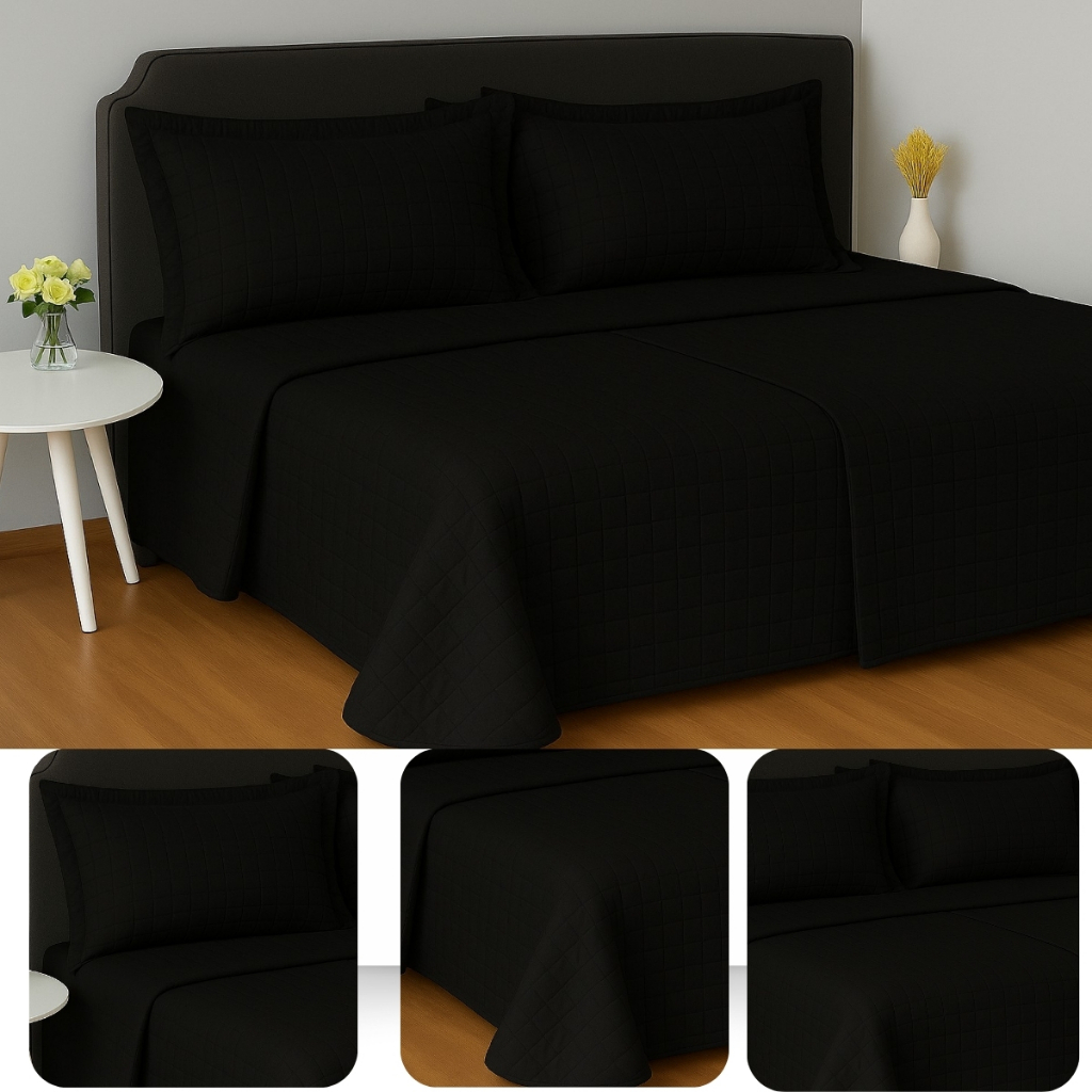 Kit Colcha Cobre Leito King Size/Queen/Casal/Solteiro Matelado MicroPercal 400 Fios 3 Pçs Macio em Oferta na Shopee