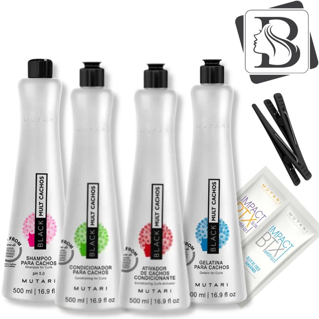 Kit Black Mult Cachos Mutari Shampoo + Condicionador + Ativador + Gelatina - 4x 500ml