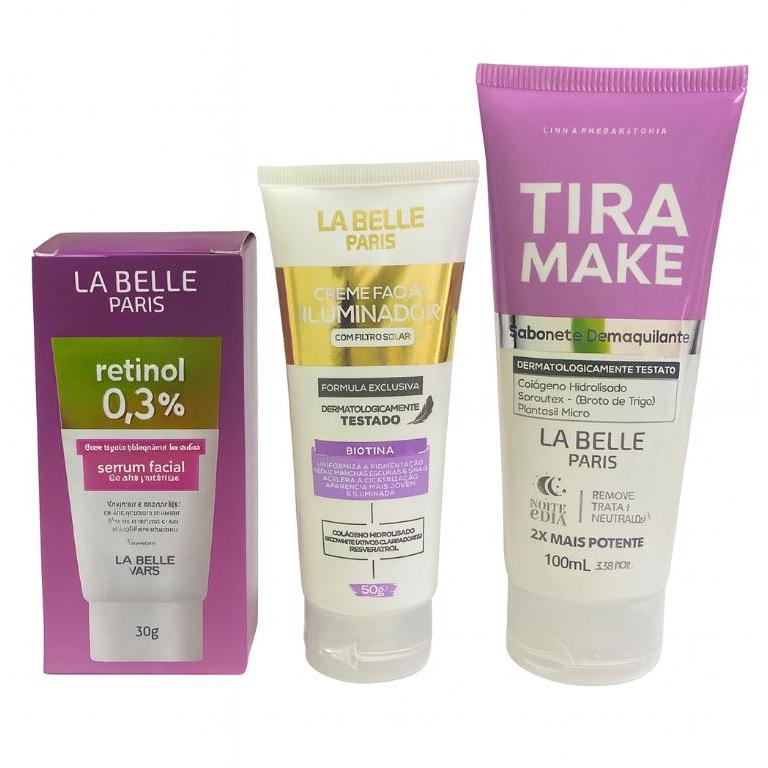 Kit Facial La Belle Paris Sérum Retinol+Creme Iluminador+Sabonete Demaquilante