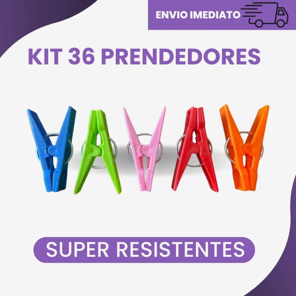 Kit 36 Prendedores de Roupas Coloridos Reforçados Antiferrugem Plástico Resistente Varal Lavanderia