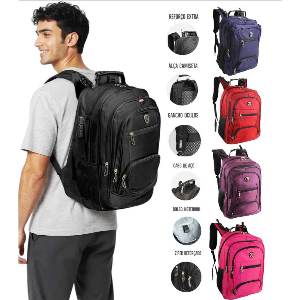 Mochila Masculina Feminina Bolsa Ultra Reforçada para Notebook com Trava de Segurança e Impermeável