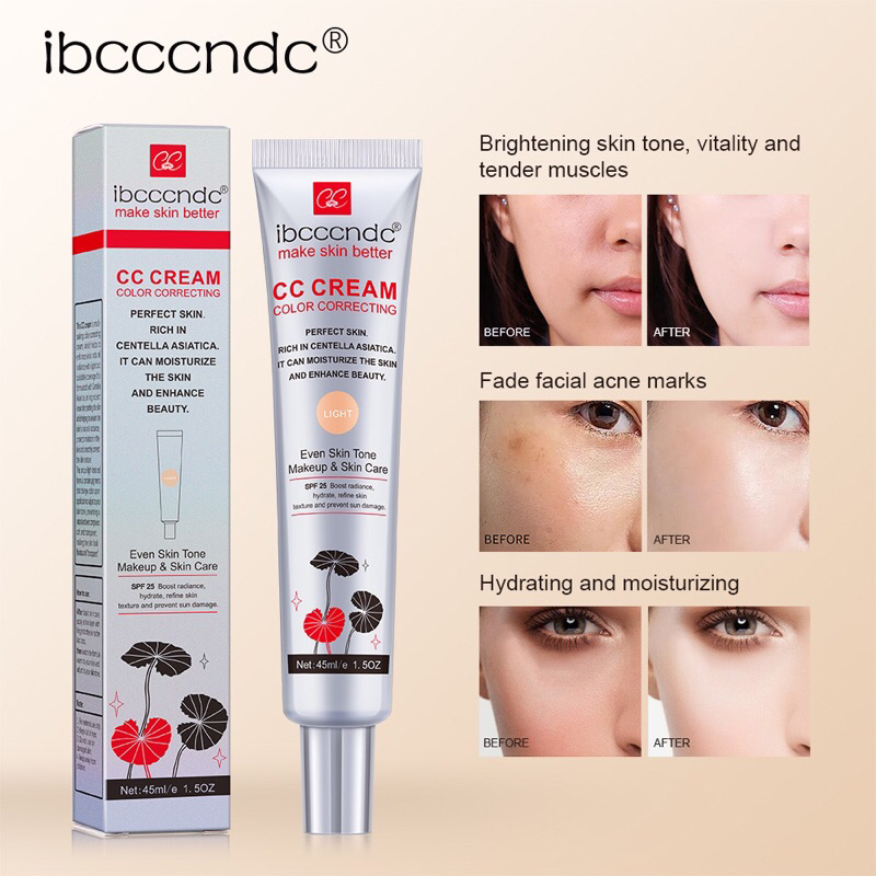 CC Cream Ibcccndc Corretor de Tom Coreana 45ml | Base Maquiagem Hidratante Longa Duração Clareador Nutritivo Light