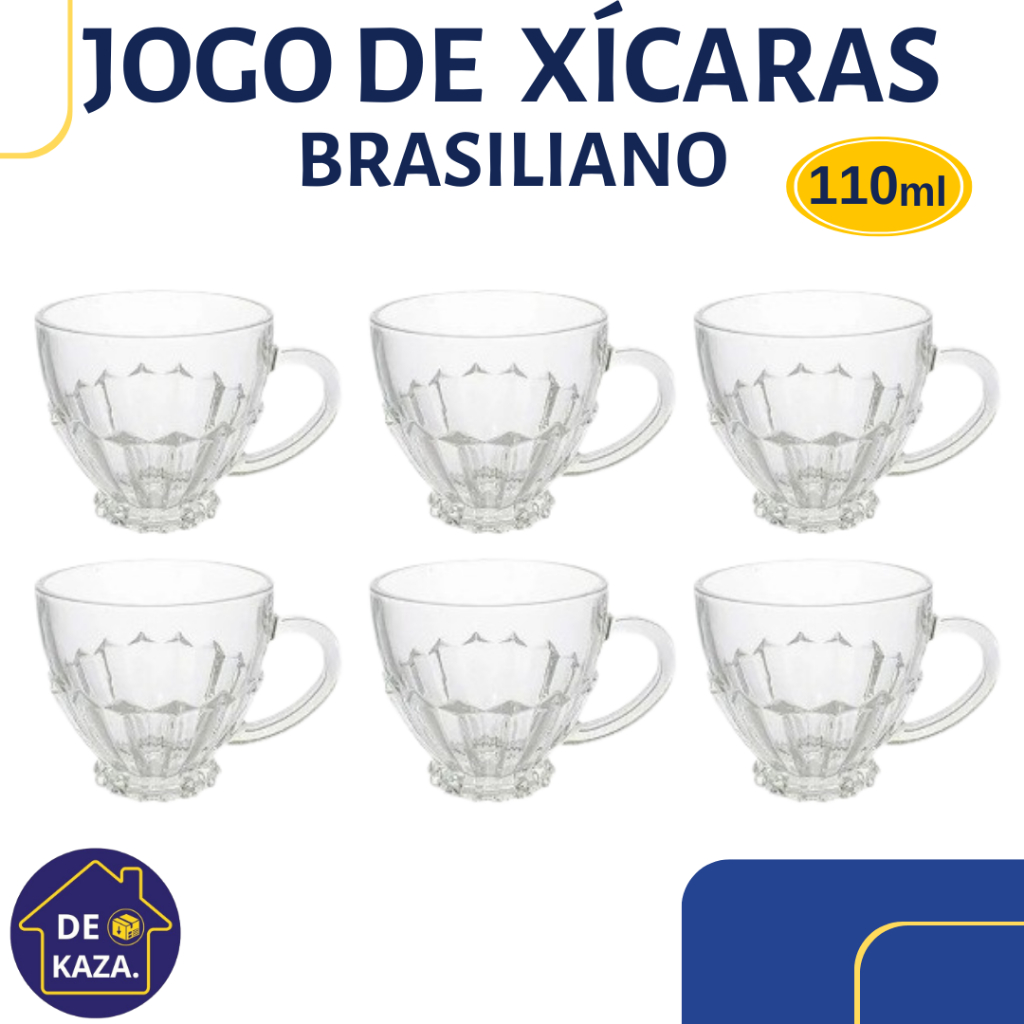 Jogo de Xícara Brasiliano De Vidro 110ml Para Café
