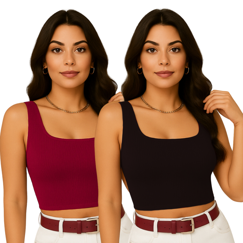 Kit com 2 Cropped Feminino Plus Size Alça Larga Moda Blogueira Blusa Básica Verão Carnaval Bloquinho