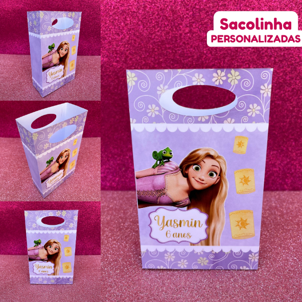Sacolinha personalizada para lembrançinha de aniversário RAPUNZEL ENROLADOS (PEGUE E MONTE)
