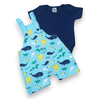 Conjunto Jardineira estampada 2 peças Manga Curta verão Menino. Body e Jardineira Bebê Infantil em Oferta na Shopee