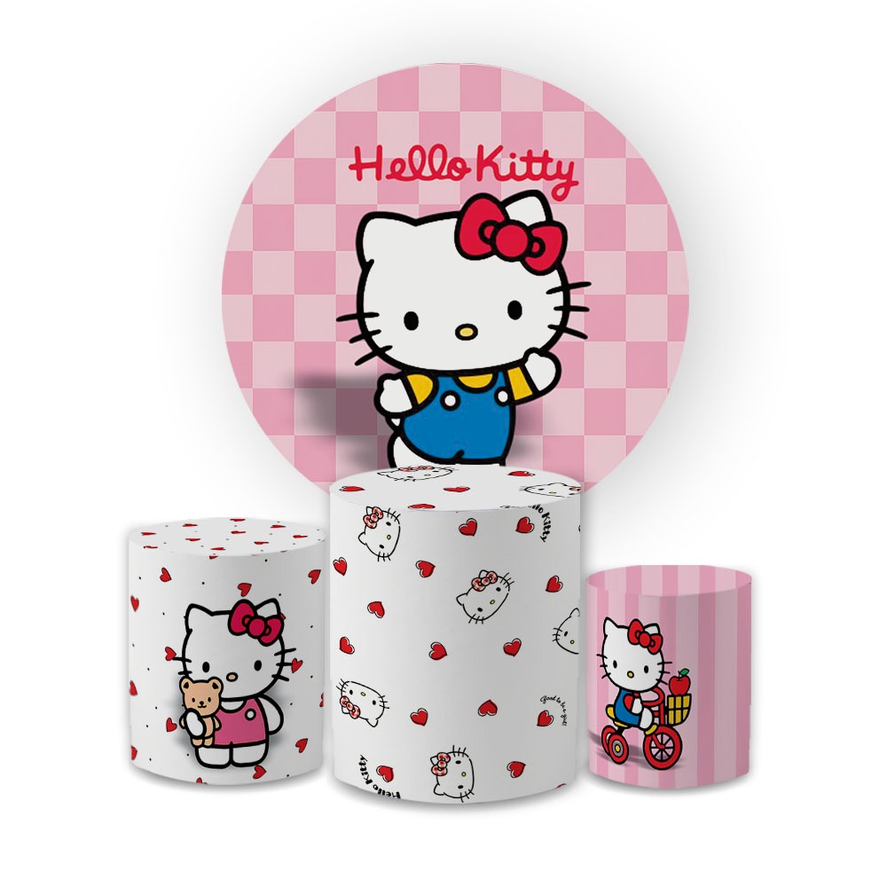 Kit Capa Painel Redondo + Trio Cilindro H3ll0 K!tty Decoração Festa Aniversário Veste Fácil em Oferta na Shopee