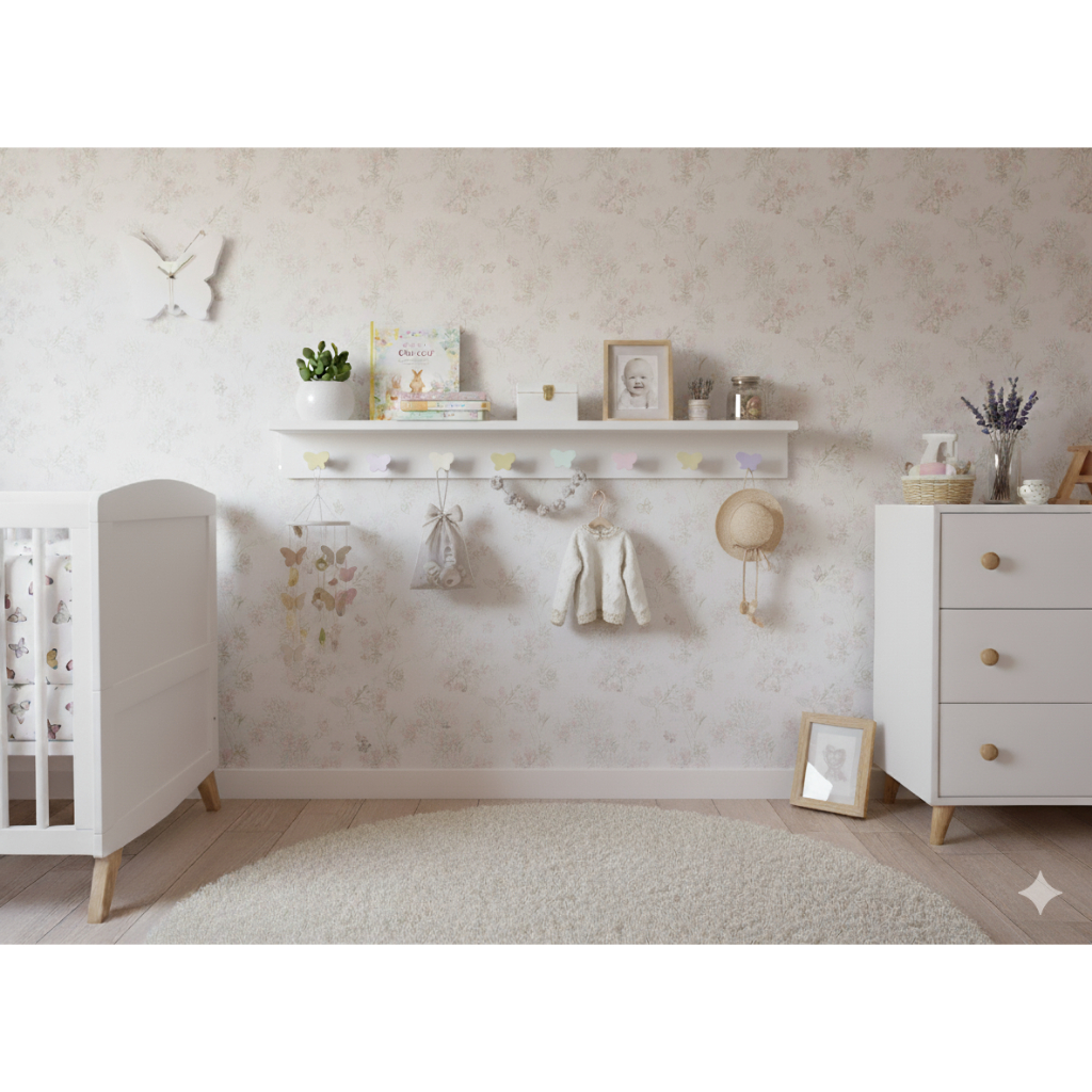 Cabideiro E Pendurador Quarto Infantil Borboleta 8 pinos - 0,90x0,10